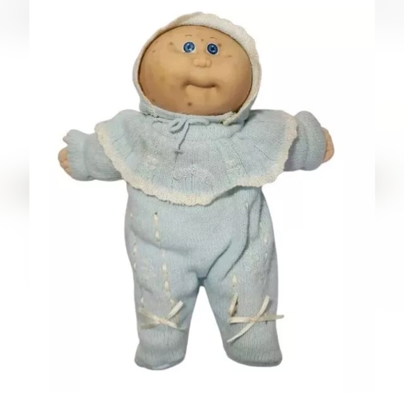 Vtg 1980's Cabbage Patch Kids Freckle Freckled Face Baby Doll Blue Sweater - Picture 2 of 11